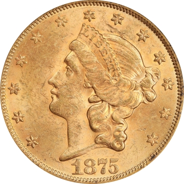 1875 $20 Liberty Head Double Eagle MS62 PCGS (CAC)