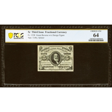 Fr. 1238 5¢ Third Issue PCGS Banknote Choice Unc 64.