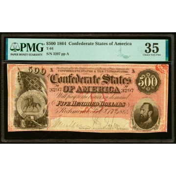 T64 $500 1864 PF-1 Cr. 489A PMG Choice Very Fine 35.