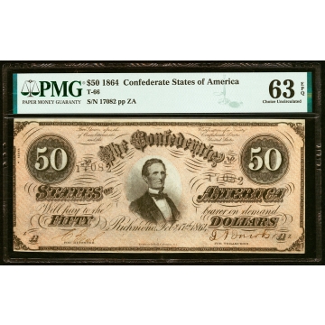 T66 $50 1864 PF-8 Cr. 499 PMG Choice Uncirculated 63 EPQ.