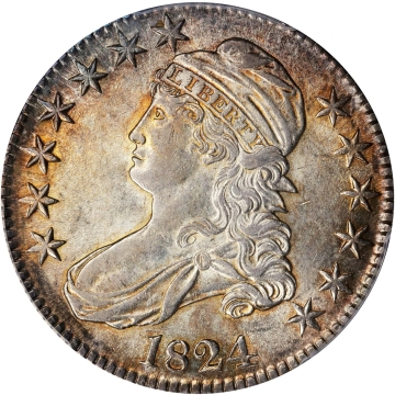 1824 50C Overton 104 Capped Bust Half Dollar. O-104. Rarity-3. Die State 104.1. PCGS AU58, Top Pop, Only 3 Higher