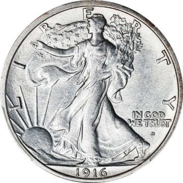 CRACKED 1916-D Walking Liberty Half Dollar 50C. Unc Details--Cleaned (PCGS)