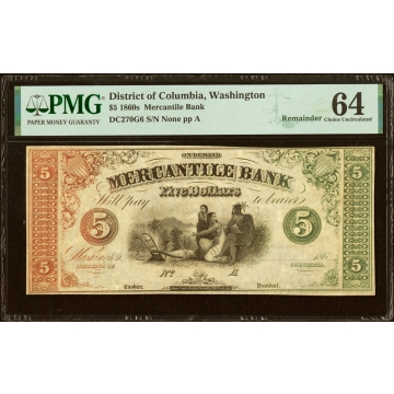 Washington, DC- Mercantile Bank $5 186_ G6 Remainder PMG Choice Uncirculated 64.