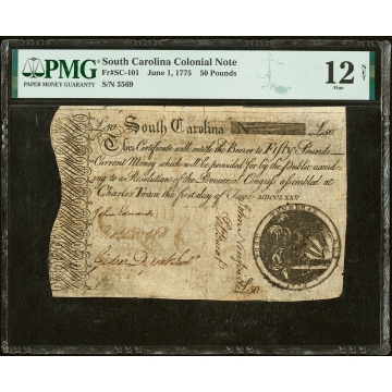 South Carolina June 1, 1775 £50 PMG Fine 12 NET.