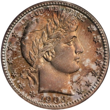 1903 Barber Quarter. Proof-68 (NGC). NGC Census: 8; only 1 finer within the designation (Proof-68*).