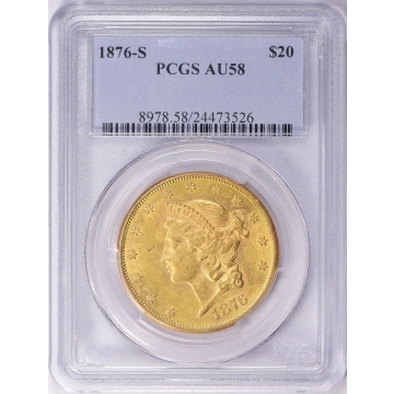 1876-S $20 Liberty Head Double Eagle PCGS AU58