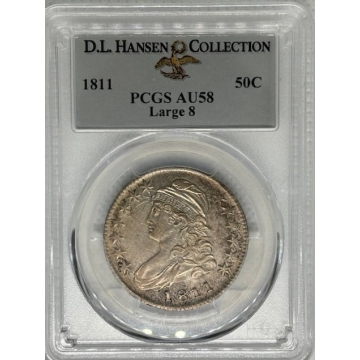 1811 Capped Bust Half Dollar Large 8 PCGS AU-58 (D.L. Hansen Collection) (Toned)