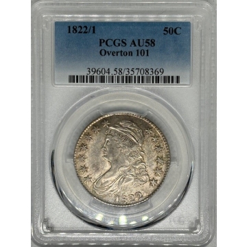 1822/1 50C Overton 101 Capped Bust Half Dollar PCGS AU58