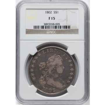 1802 $1 Draped Bust Narrow Date, B-6, BB-241, R.1, Fine 15 NGC. NGC Census: (4/50). PCGS Population: (4/45).